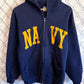 Vintage 90's Navy Military Blue Zip Up Hoodie Size Medium