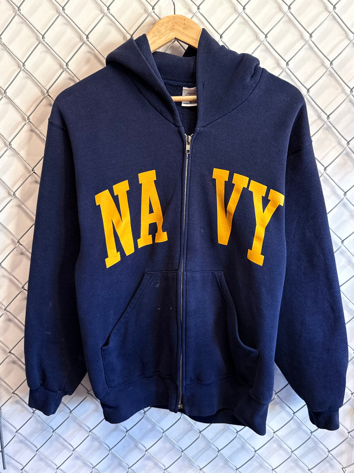 Vintage 90's Navy Military Blue Zip Up Hoodie Size Medium