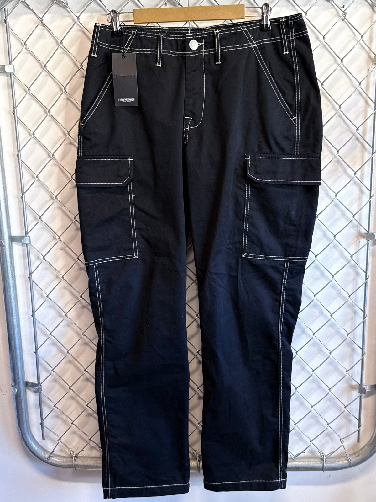True Religion Jet Black Cargo Pants Size 34x31