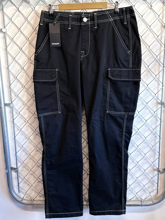 True Religion Jet Black Cargo Pants Size 34x31