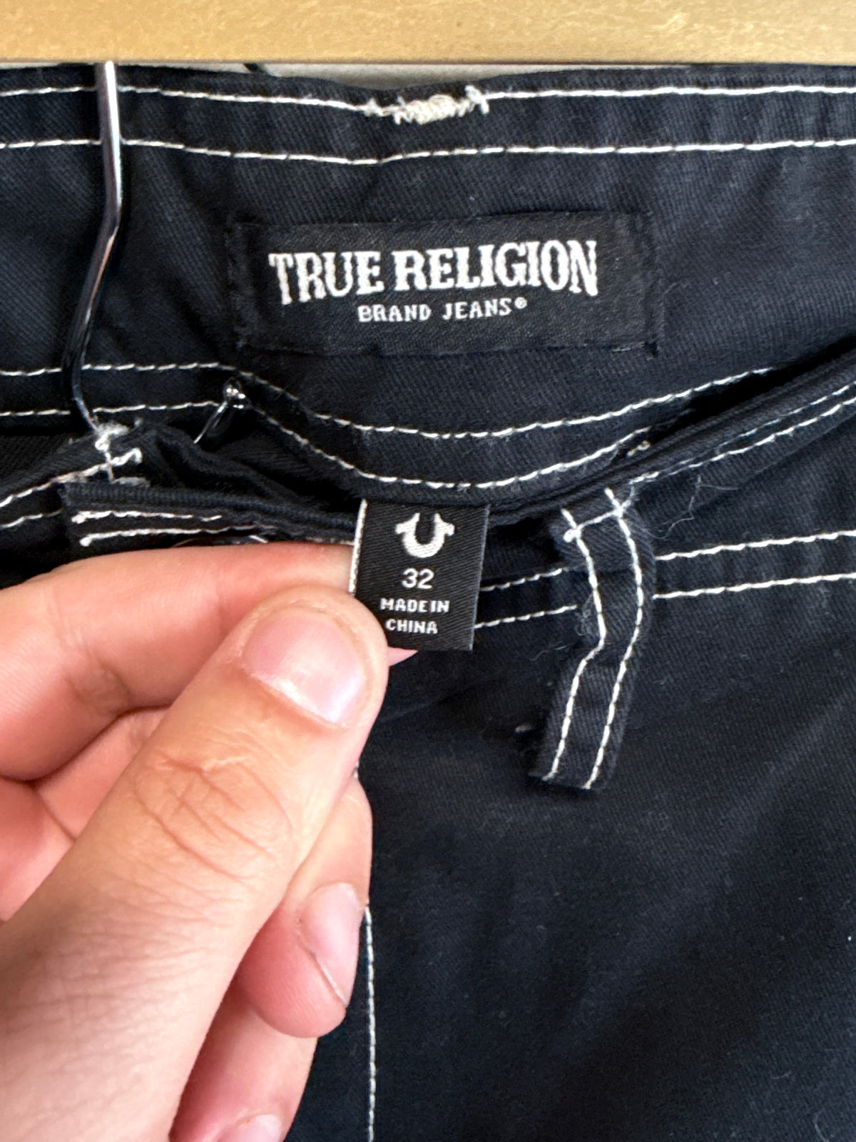 True Religion Jet Black Cargo Pants Size 34x31