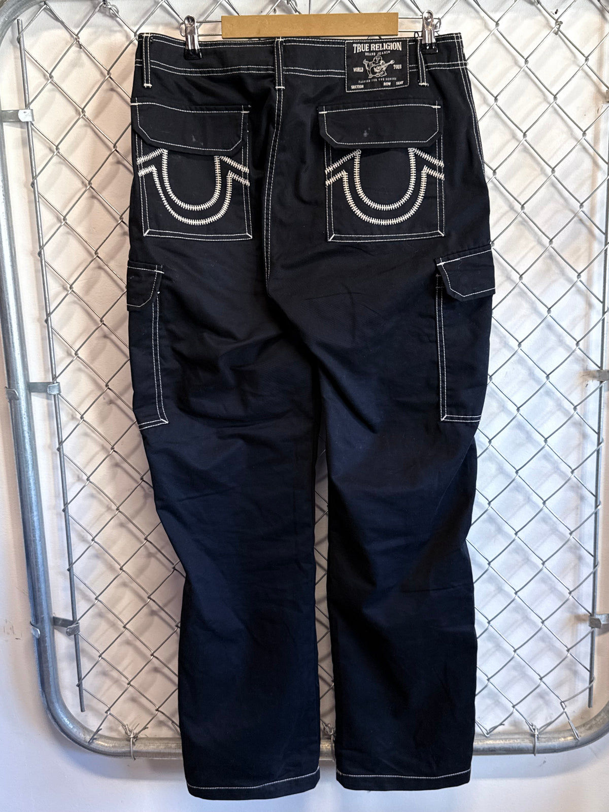 True Religion Jet Black Cargo Pants Size 34x31