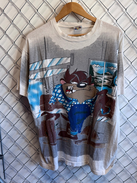 Vintage 1996 Taz Looney Tunes Cutting Edge Carpenter Cartoon Tee Size Large