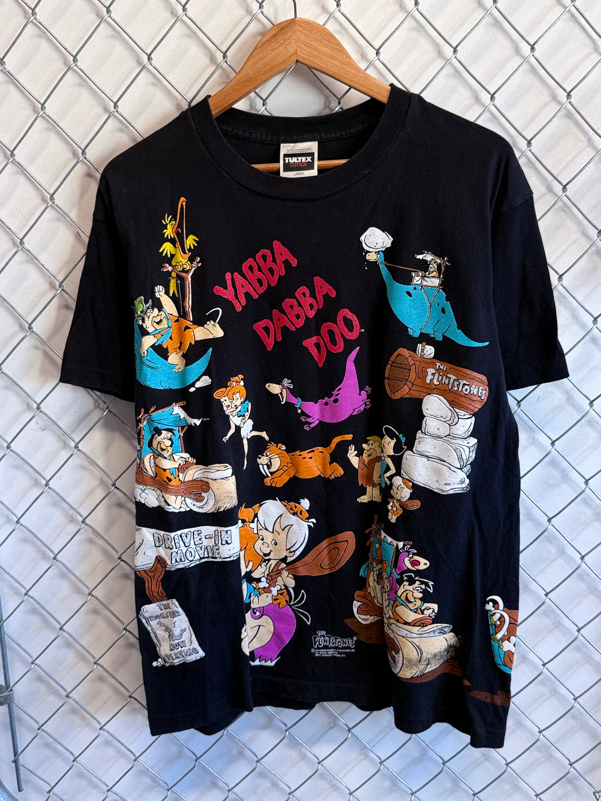 Vintage 1994 The Flintstones All Over Print AOP Cartoon Tee Size Large