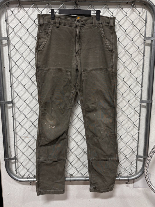 Carhartt Distressed Green Double Knee Carpenter Pants Size 34x34