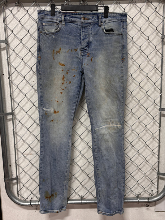 Ksubi Light Wash Rust Stained Chitch Slim Fit Jeans Size 33x32