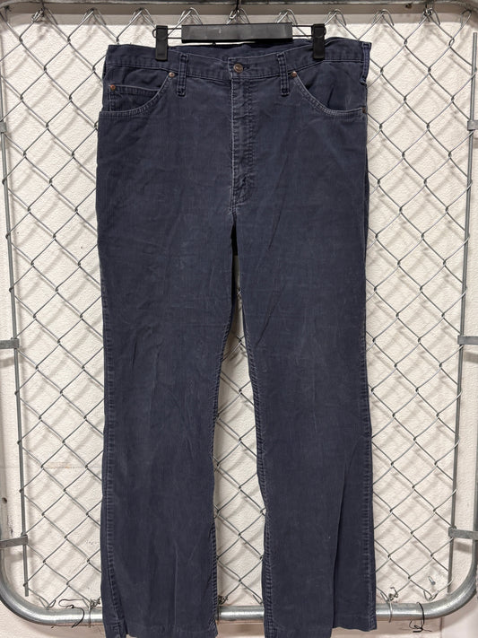 Vintage 70's Plain Pockets Corduroy Blue Pants Size 34x31