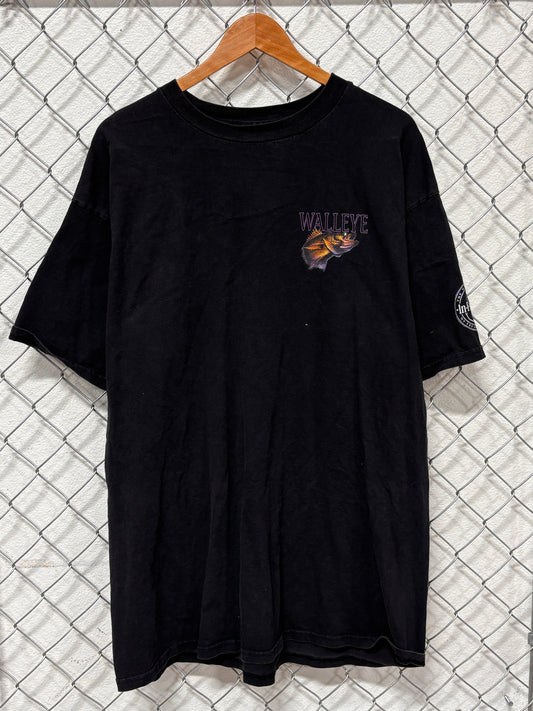 Vintage 90's Tultex Walleye Fishing Black Graphic Tee Size XXL