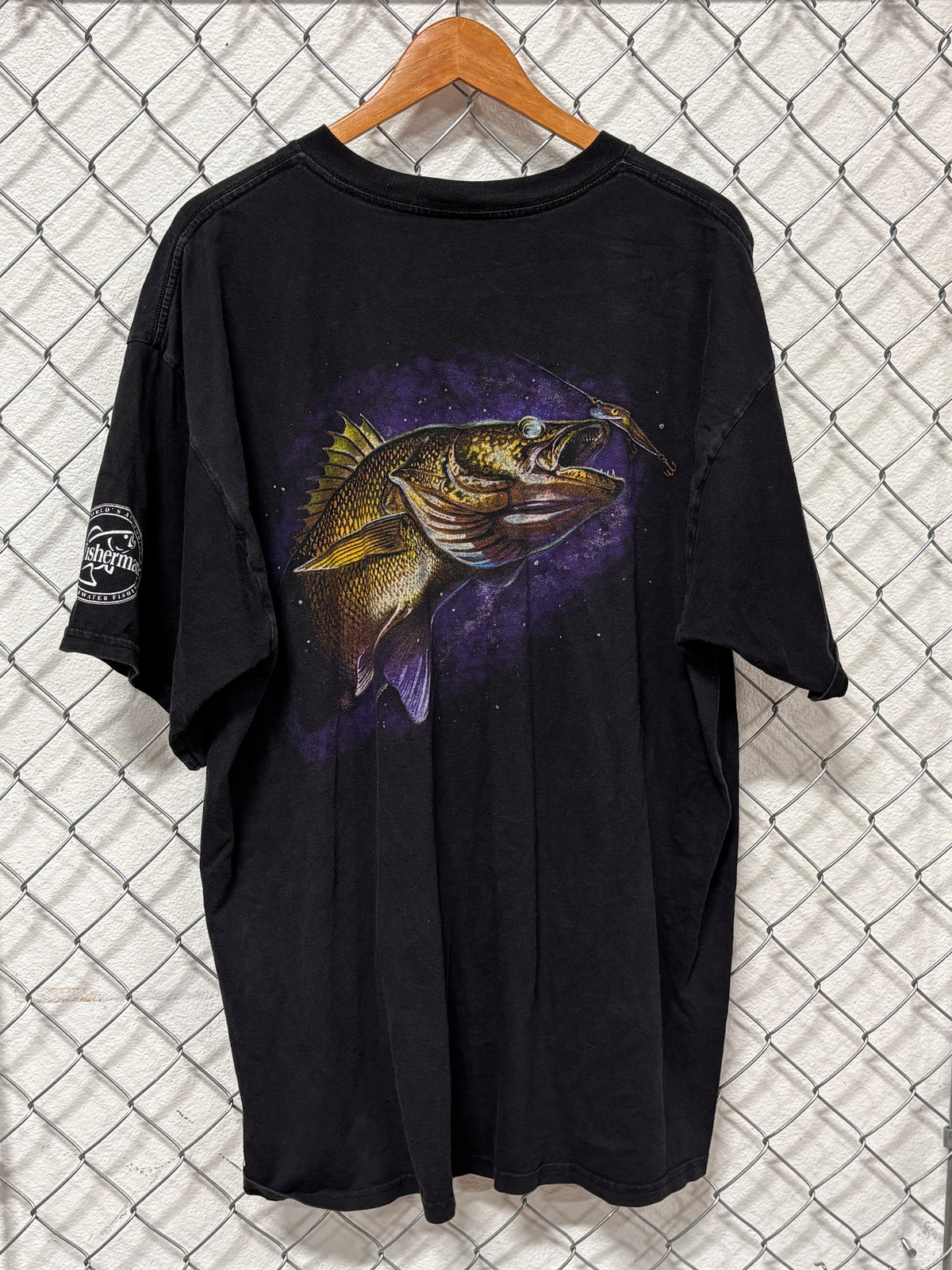 Vintage 90's Tultex Walleye Fishing Black Graphic Tee Size XXL