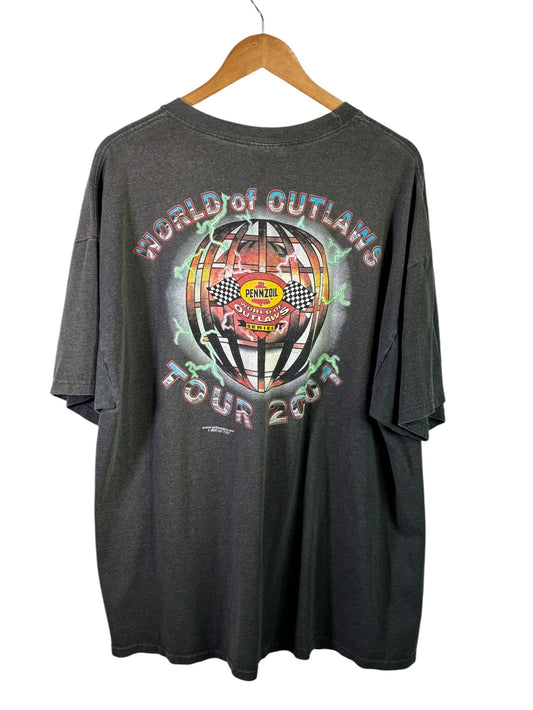 Vintage 2001 World of Outlaws Racing Big Print Graphic Tee Size XXL