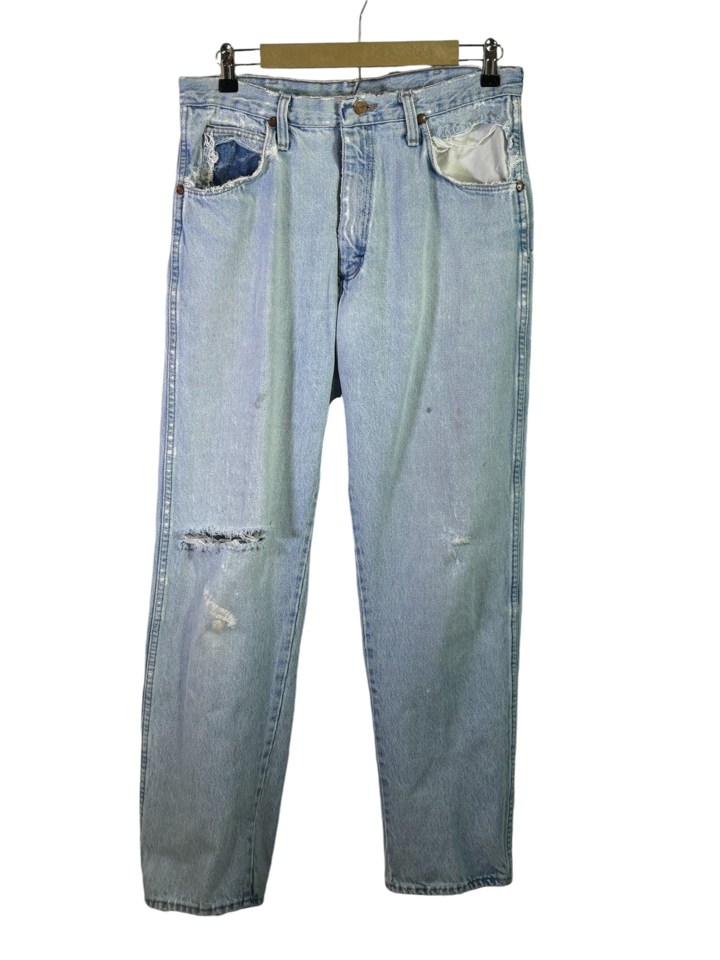 Vintage Wrangler Distressed Light Wash Riata Denim Jeans Size 32x30