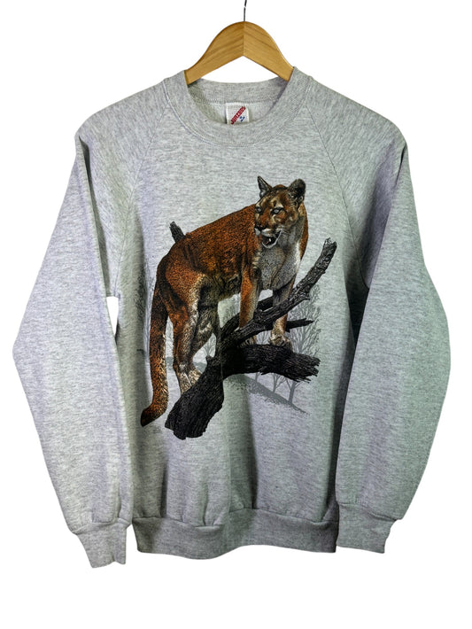 Vintage 90's Jerzees Mountain Lion Big Print Nature Sweater Size Medium