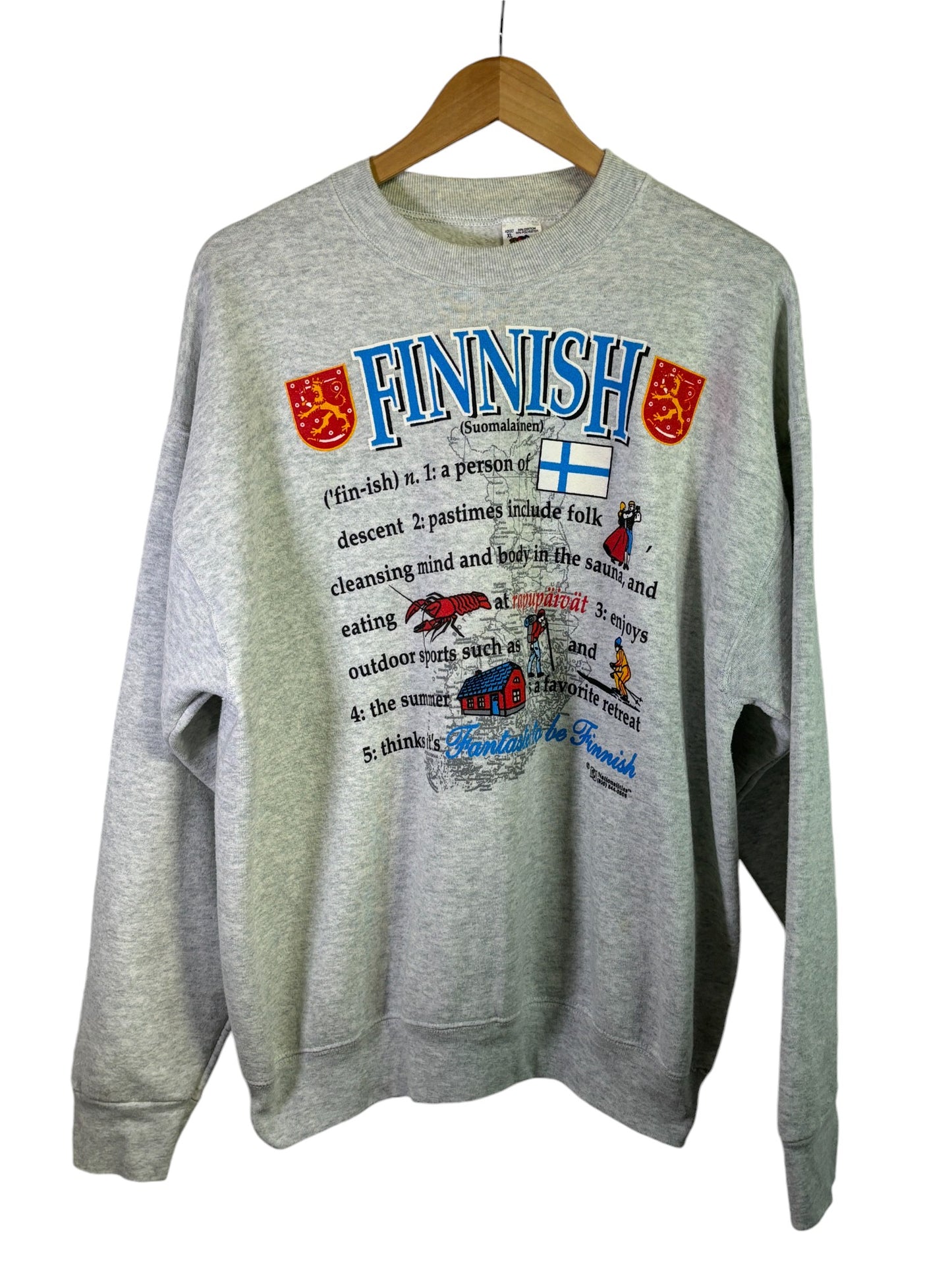 Vintage 90's Finland Finnish Graphic Crewneck Sweater Size Large