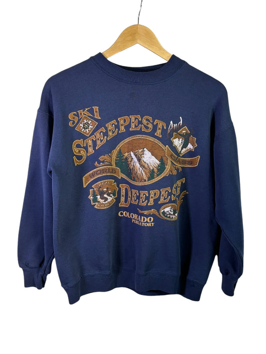 Vintage 90's Ski Steepest Colorado Mountain Crewneck Sweater Size Medium