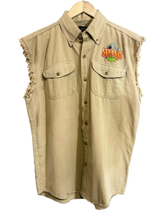 Harley Davidson Sturgis Biker Cutoff Button Up Shirt Size Large