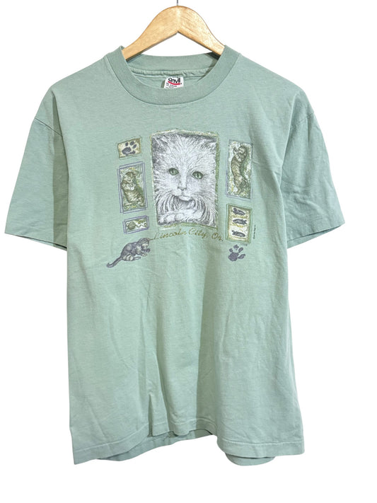 Vintage 90's Cat Portrait Graphic Tee Size Large