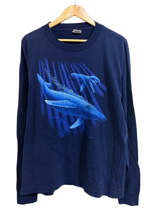 Vintage 90's Aquatic Life Whales Nature Long Sleeve Shirt Size XXL