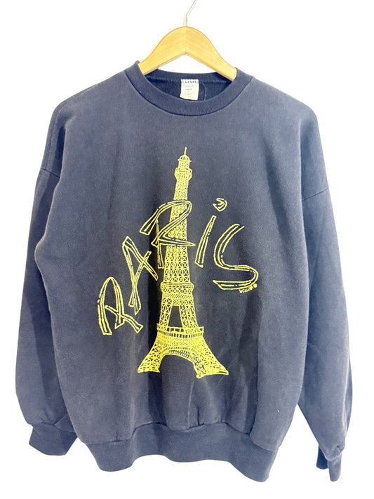 Vintage 80's Paris Eiffel Tower Black Crewneck Sweater Size Large