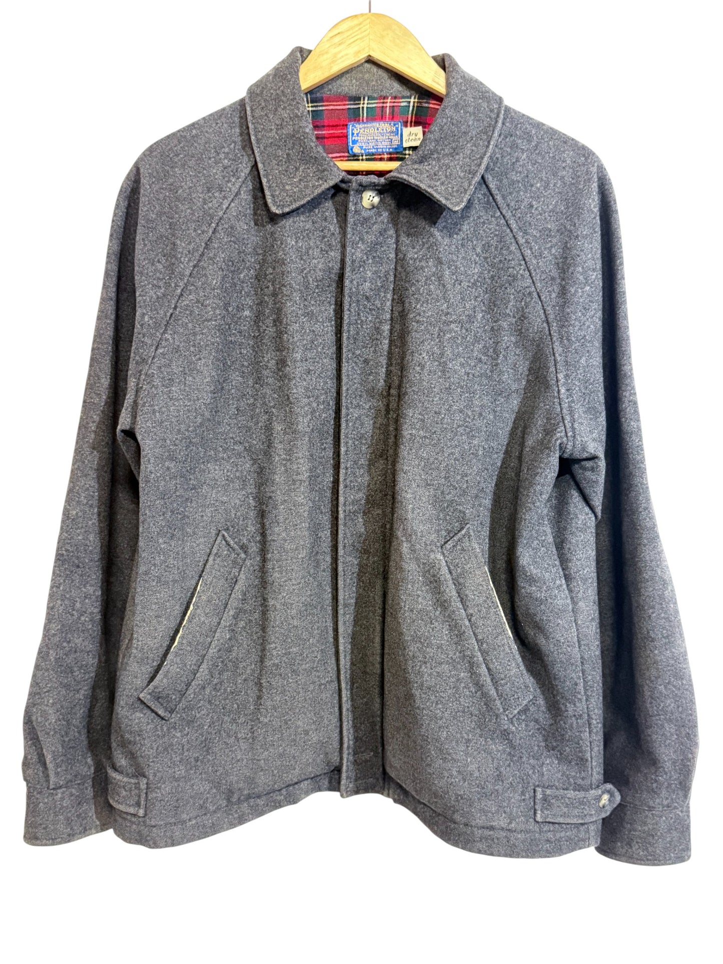 Vintage 80's Pendleton Grey Flannel Lined Harrington Jacket Size Medium