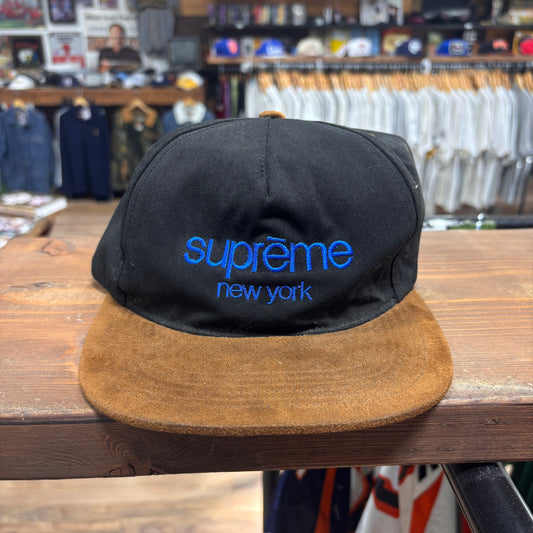 Supreme Classic Logo Suede Brim Black Snapback Hat