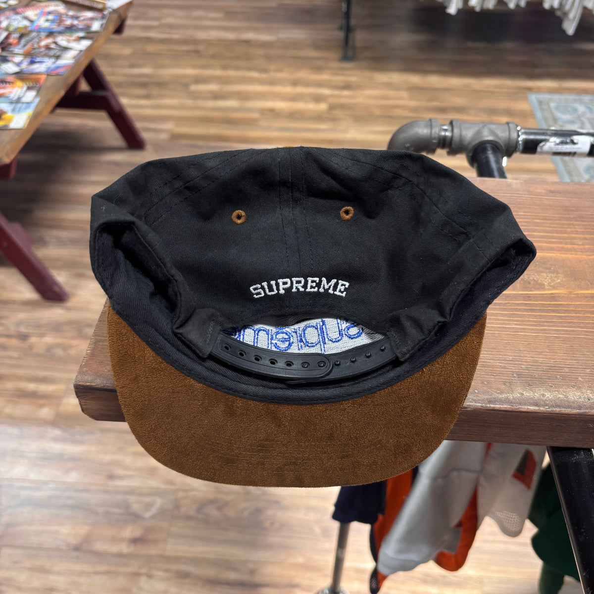 Supreme Classic Logo Suede Brim Black Snapback Hat