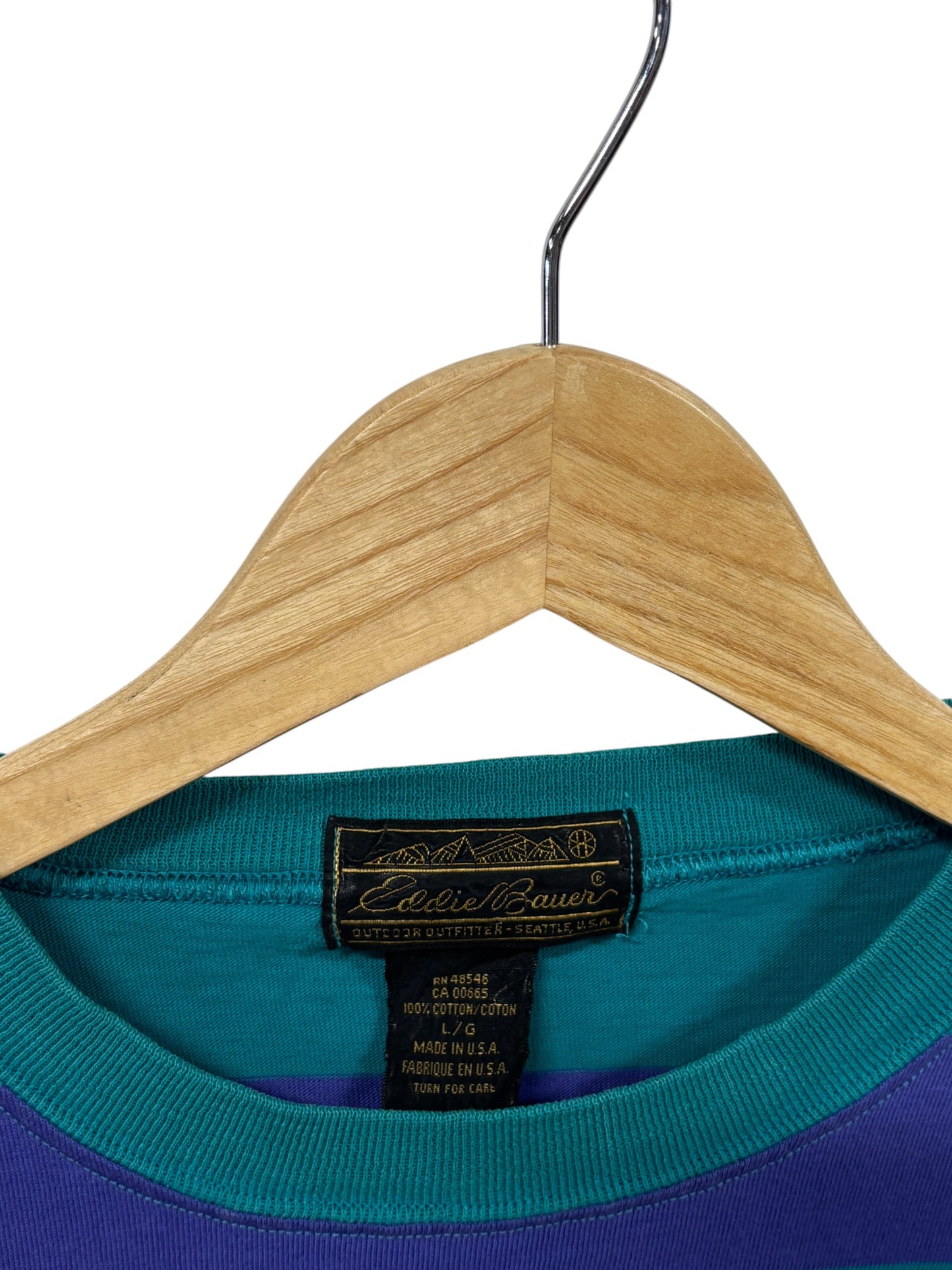 Vintage 90's Eddie Bauer Single Stitch Grunge Striped Tee Size Large