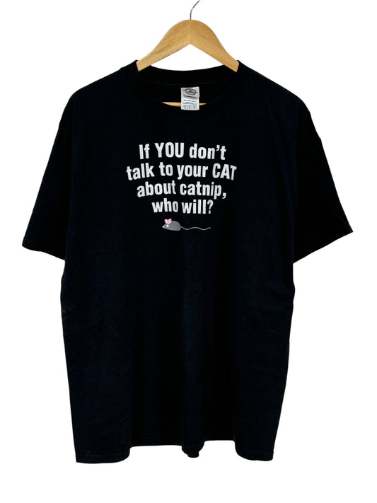 Vintage Y2K Talk to Your Cat About Catnip Funny Graphic Tee Size XL