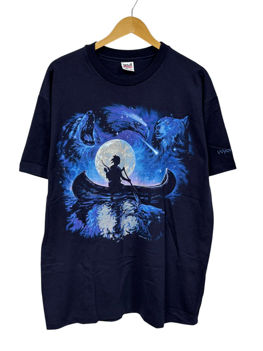 Vintage 90's Nature Full Moon Bear Wolf Eagle Graphic Tee Size XL