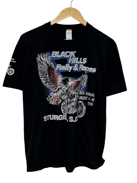 Vintage 1986 Sturgis Black Hills Rally Biker Harley Graphic Tee Size Large