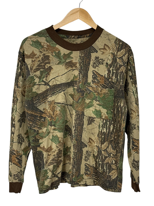 Vintage 90's Woodland Hunting Camo Long Sleeve Shirt Size Medium