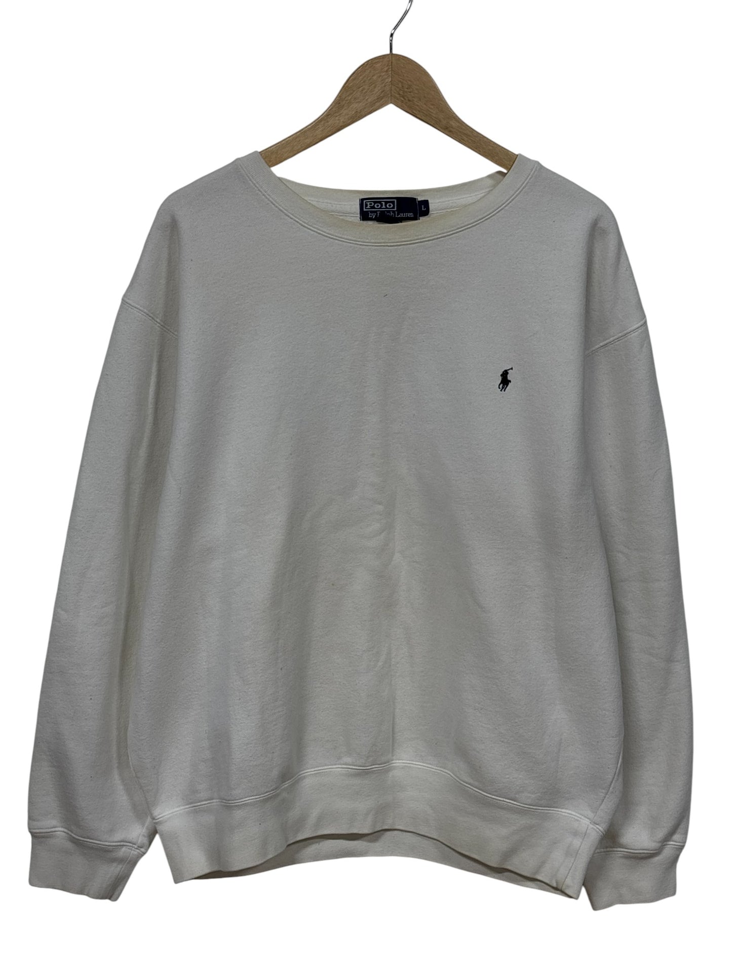 Vintage Polo Ralph Lauren White Small Pony Crewneck Sweater Size Large