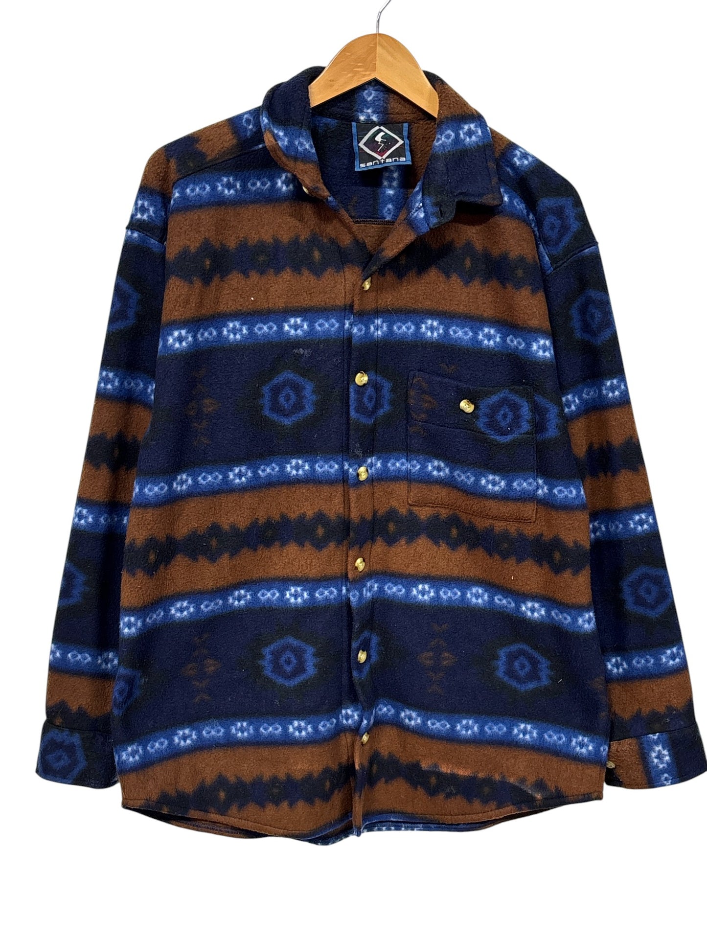 Vintage 90's Santana Aztec Print Fleece Button Up Shirt Size Large