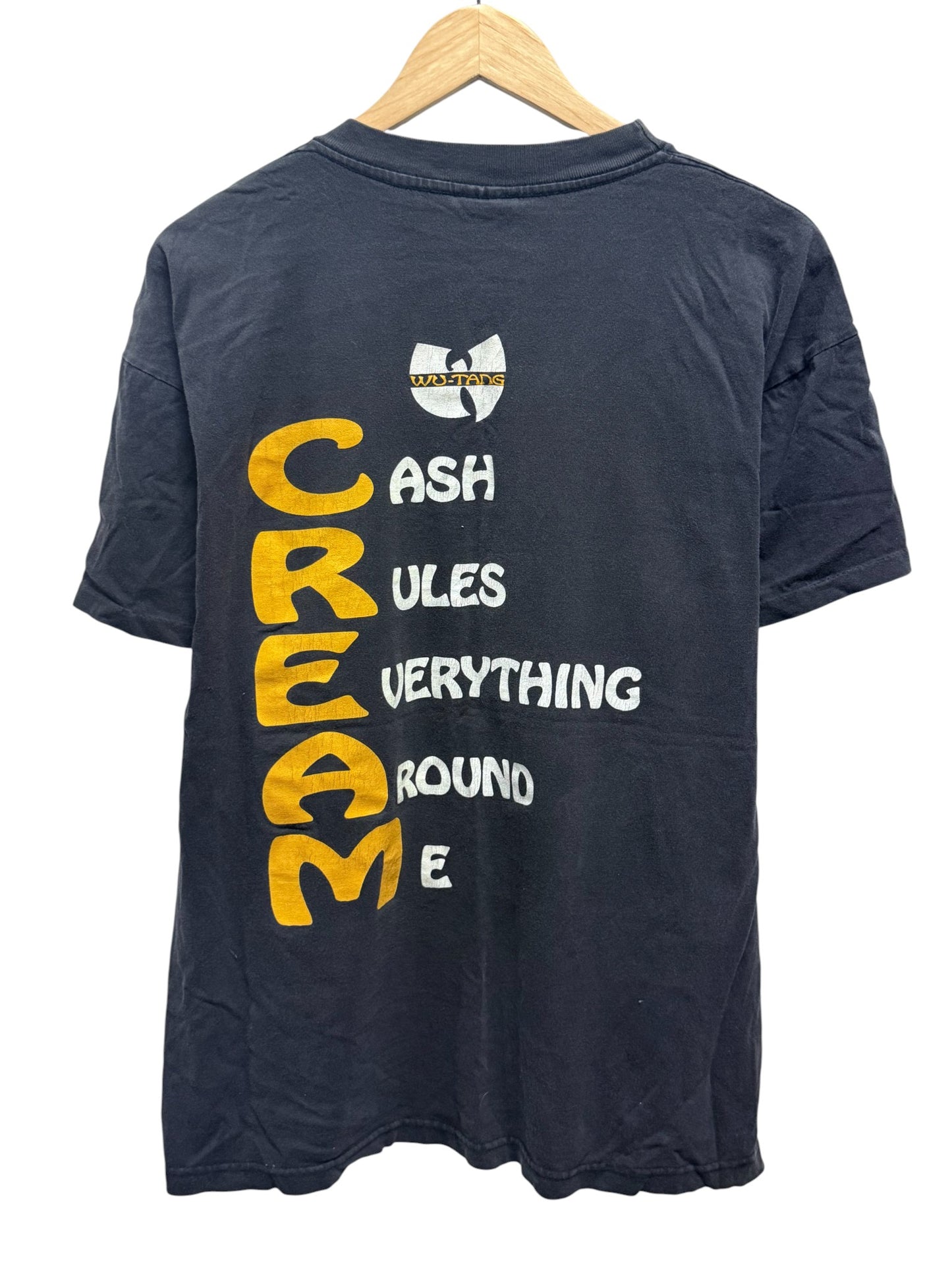 Vintage 90's Wu-Tang Cream Cash Rules Everything Pyramid Tag Rap Tee Size XL