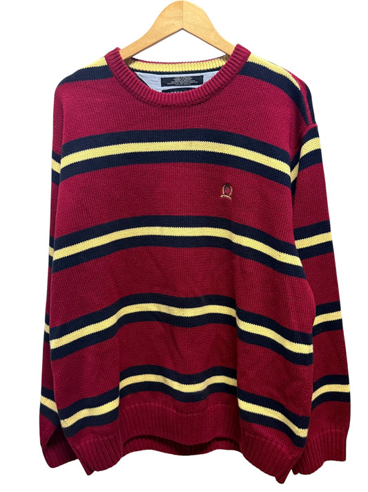 Vintage 90's Tommy Hilfiger Crest Logo Red Striped Sweater Size XL