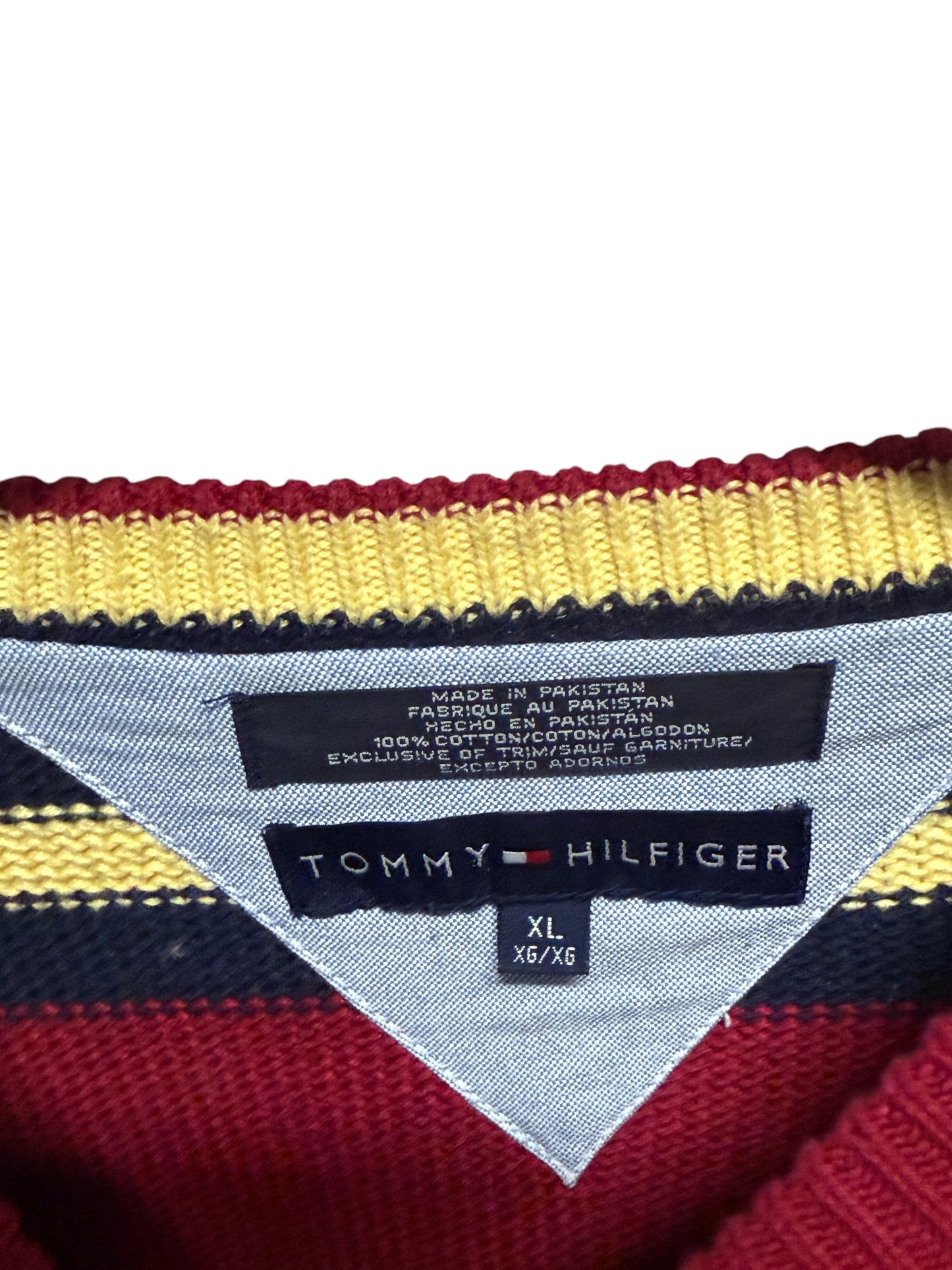 Vintage 90's Tommy Hilfiger Crest Logo Red Striped Sweater Size XL