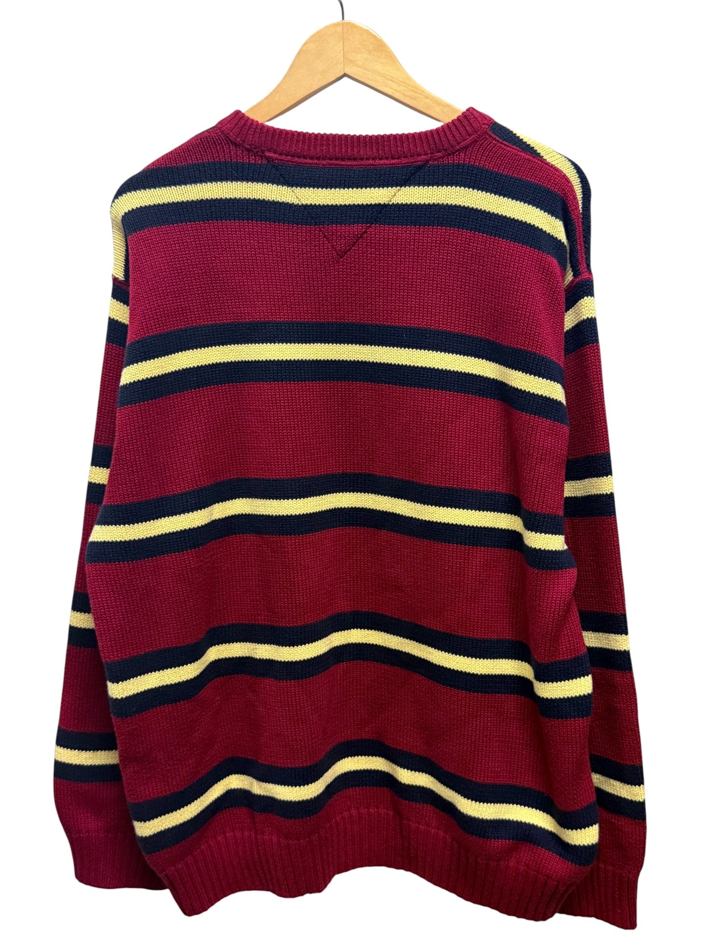 Vintage 90's Tommy Hilfiger Crest Logo Red Striped Sweater Size XL