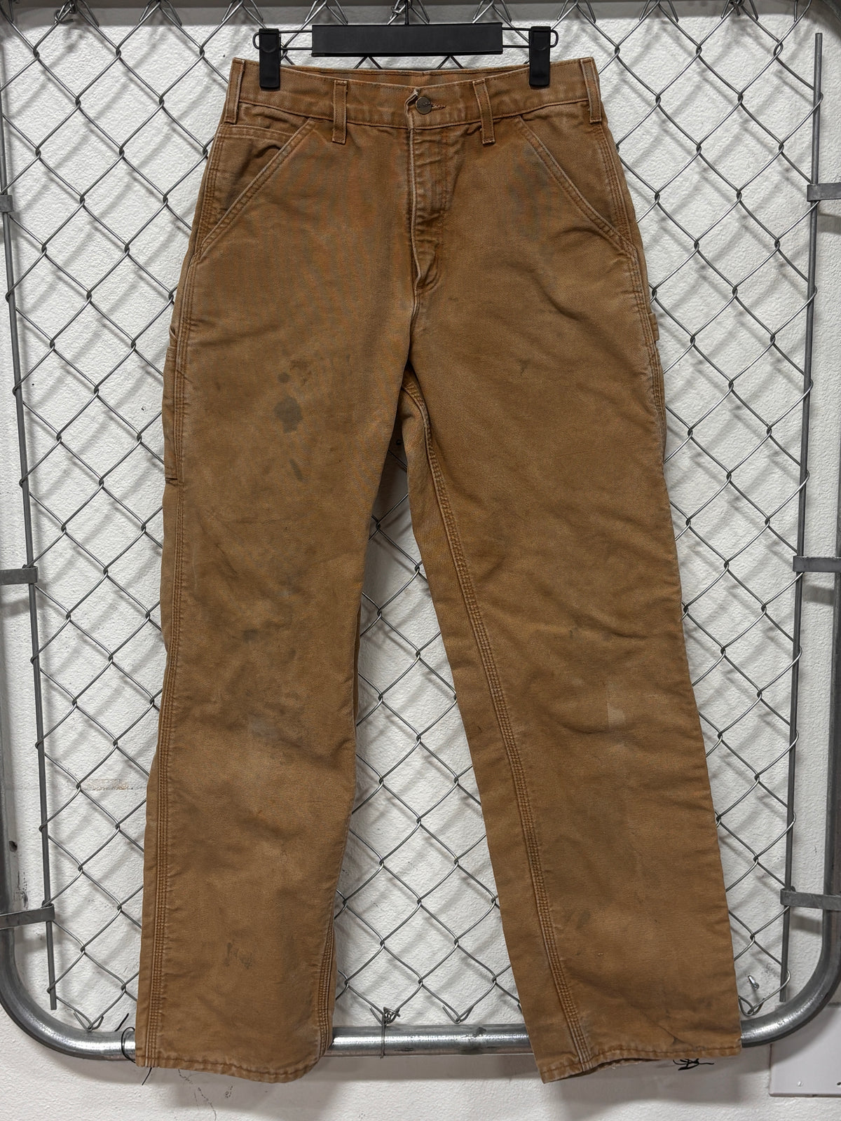 Vintage Carhartt Flannel Lined Brown Carpenter Dungaree Pants Size 27x32