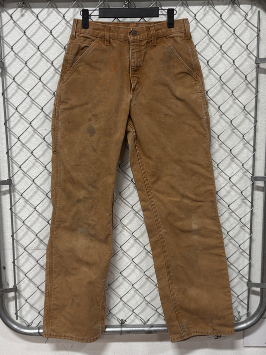 Vintage Carhartt Flannel Lined Brown Carpenter Dungaree Pants Size 27x32