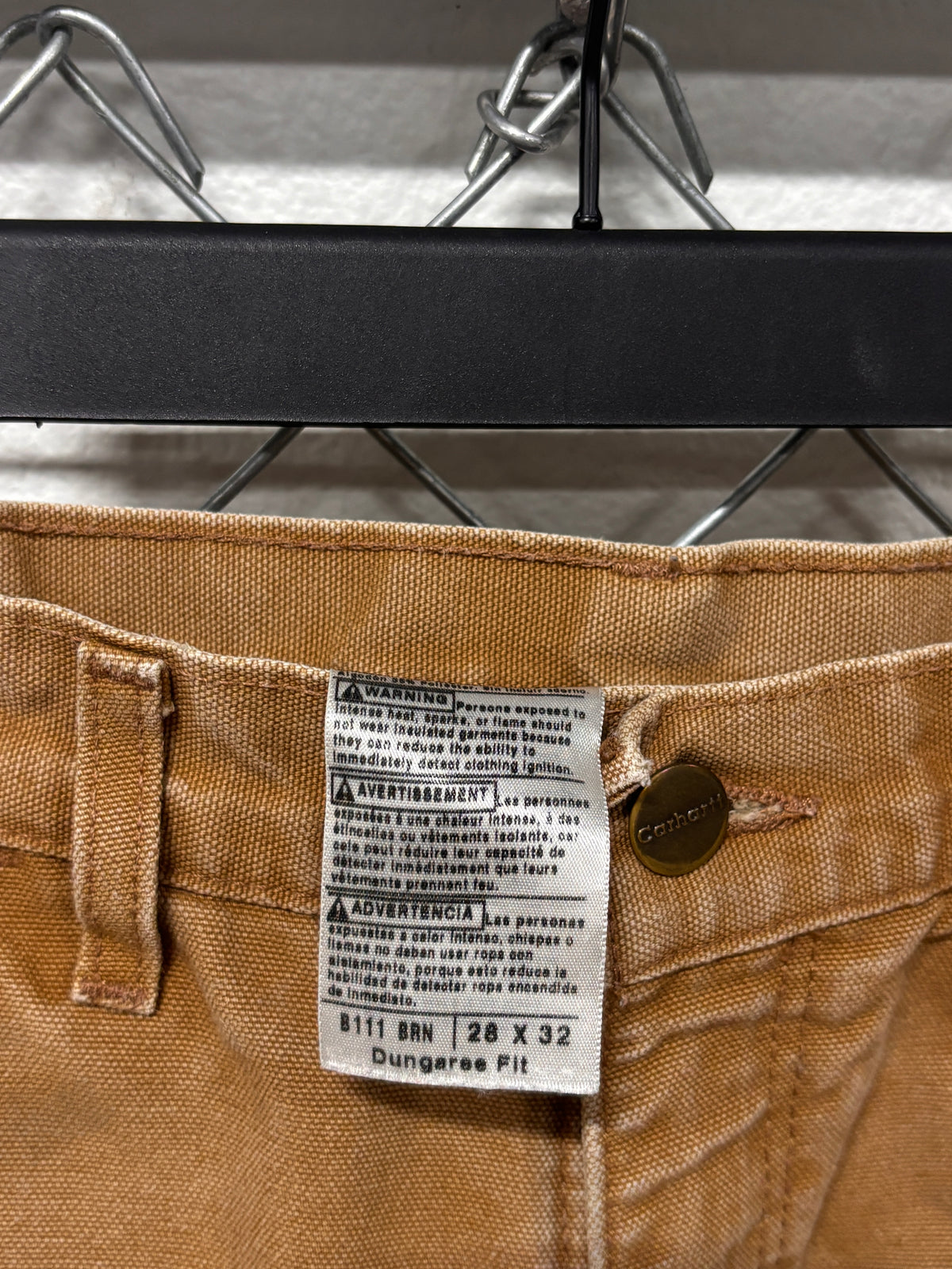 Vintage Carhartt Flannel Lined Brown Carpenter Dungaree Pants Size 27x32