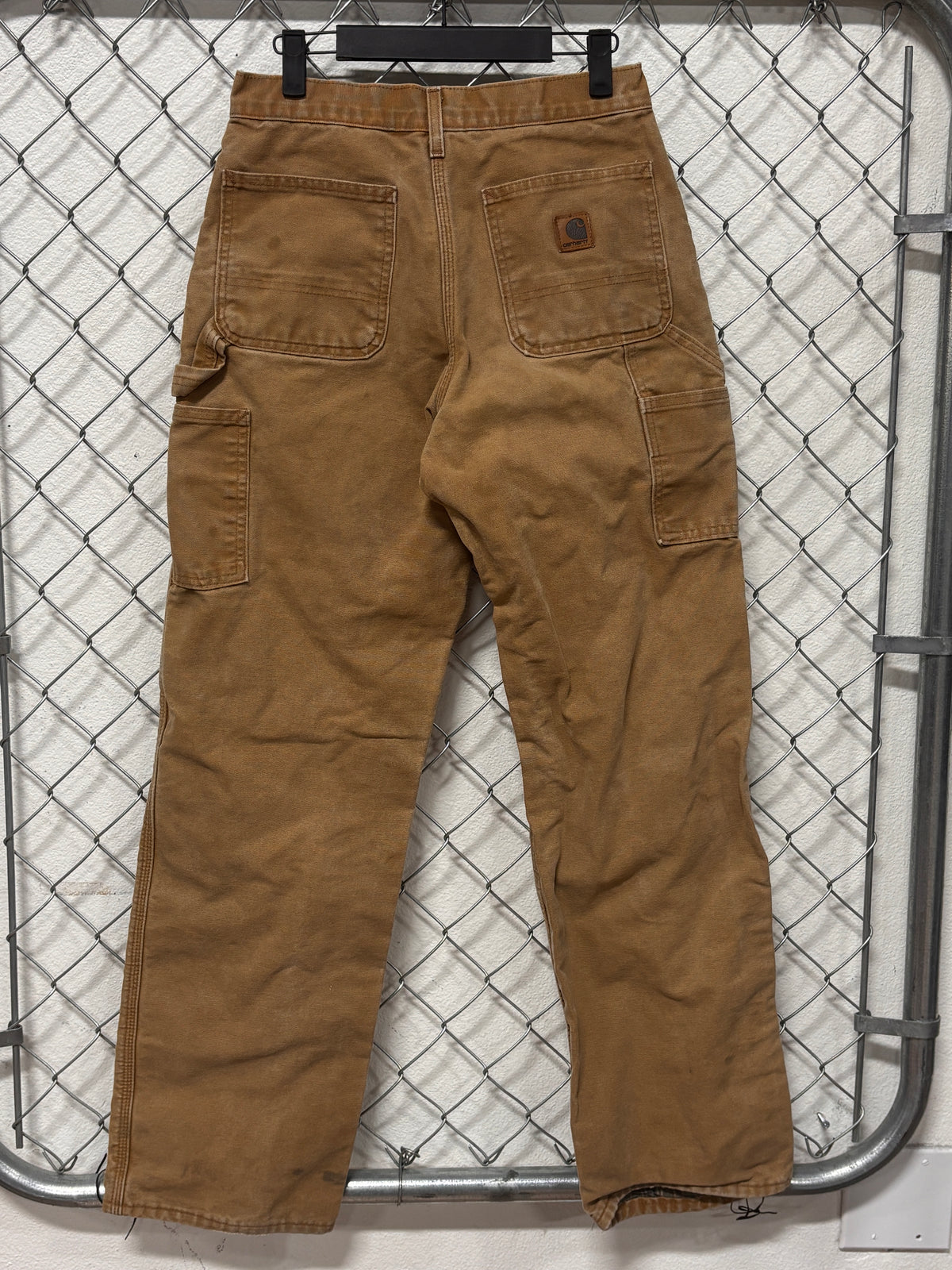 Vintage Carhartt Flannel Lined Brown Carpenter Dungaree Pants Size 27x32