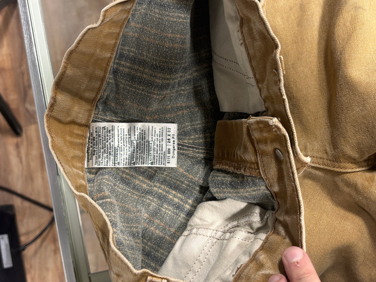 Vintage Carhartt Flannel Lined Brown Carpenter Dungaree Pants Size 27x32