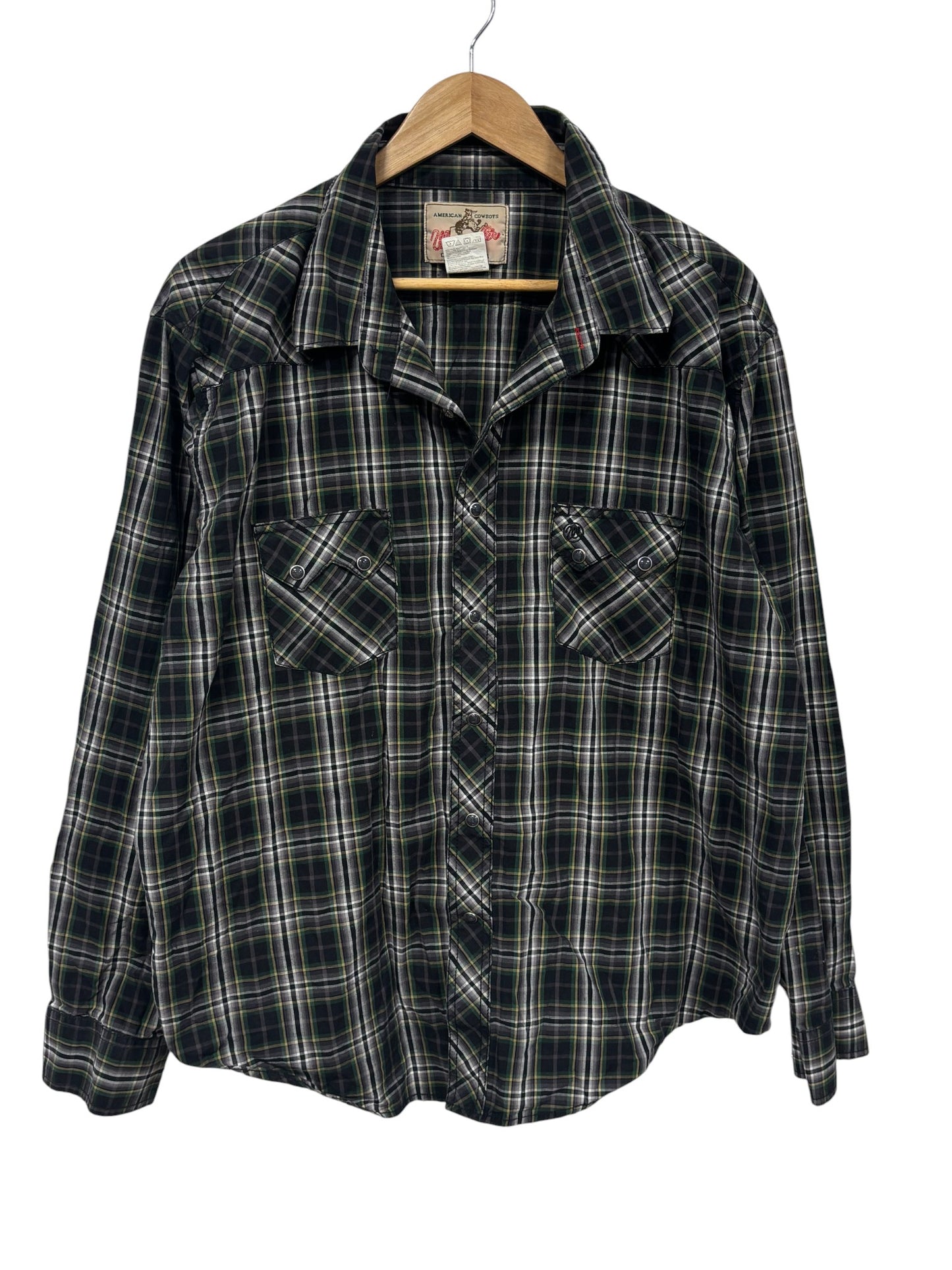 Vintage Wrangler Pearl Snap Plaid Western Button Up Shirt Size XXL
