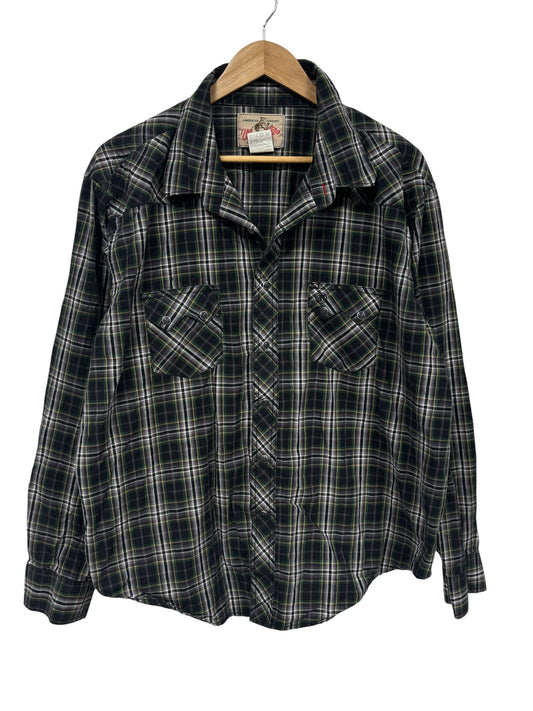 Vintage Wrangler Pearl Snap Plaid Western Button Up Shirt Size XXL
