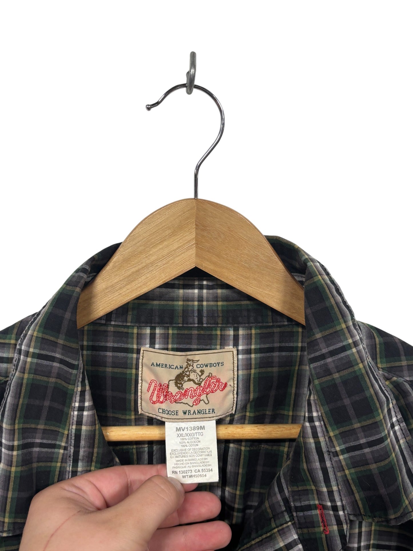 Vintage Wrangler Pearl Snap Plaid Western Button Up Shirt Size XXL