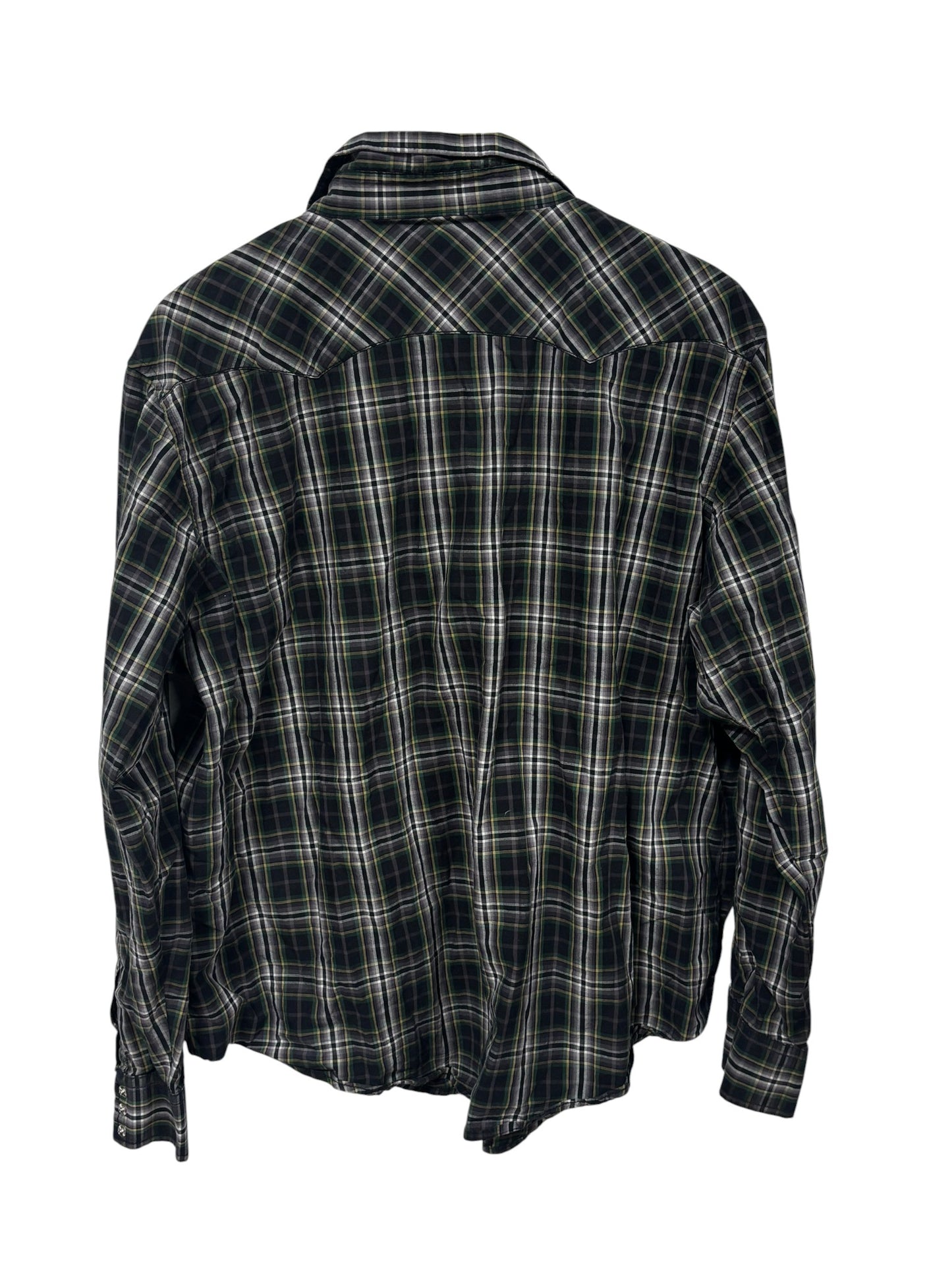 Vintage Wrangler Pearl Snap Plaid Western Button Up Shirt Size XXL