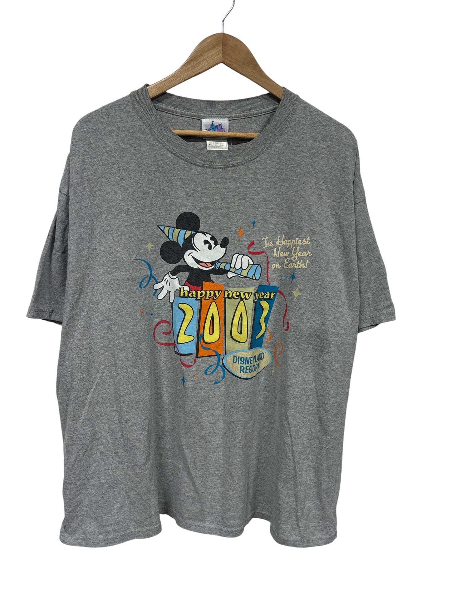 Vintage 2003 Disney Mickey Mouse Happy New Year Cartoon Tee Size XXL
