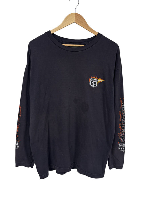Vintage Y2K Route 66 Flames Long Sleeve Graphic Tee Size Large