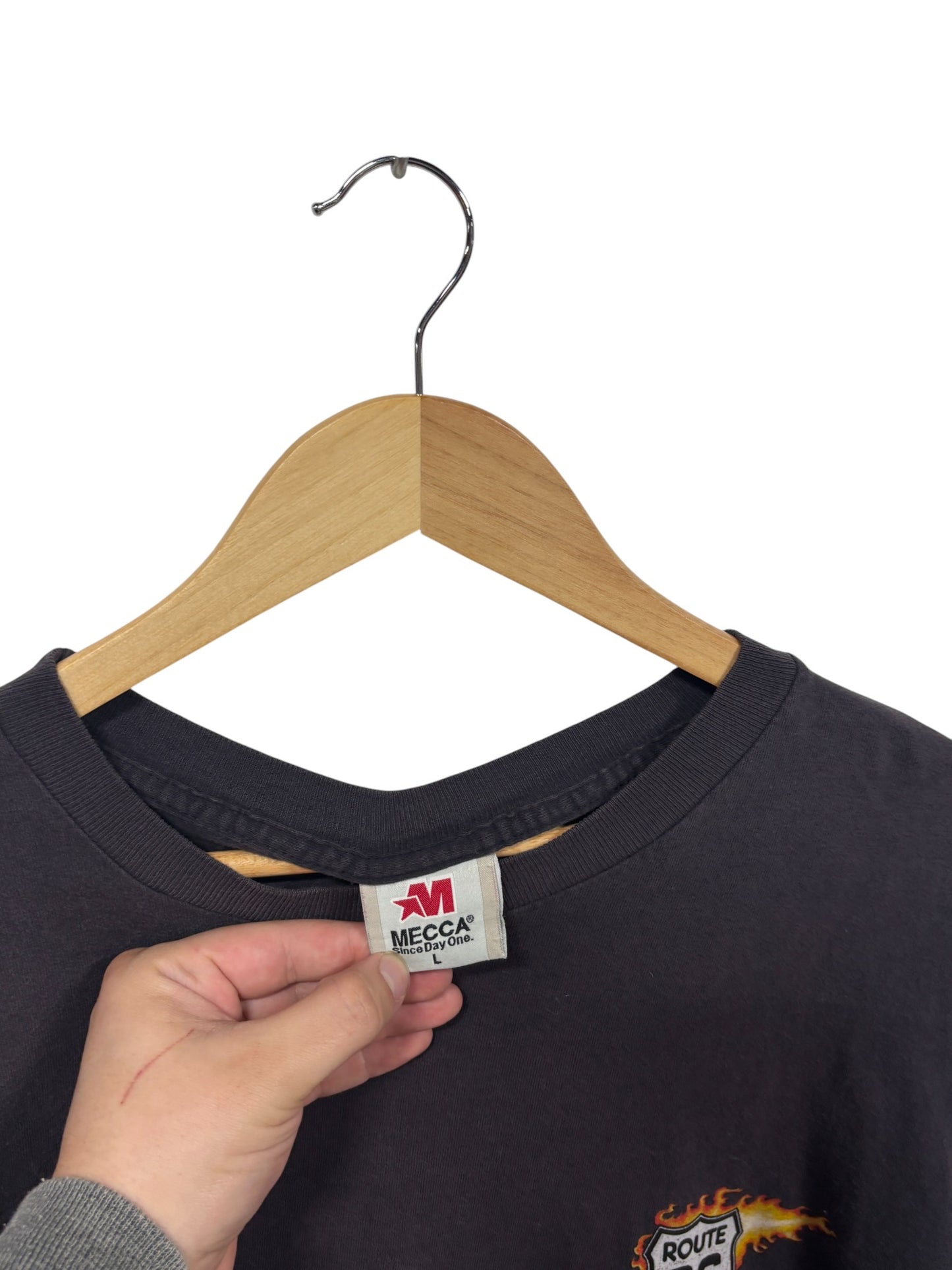 Vintage Y2K Route 66 Flames Long Sleeve Graphic Tee Size Large