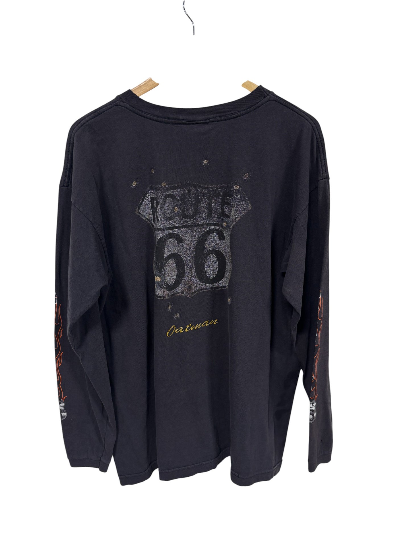 Vintage Y2K Route 66 Flames Long Sleeve Graphic Tee Size Large