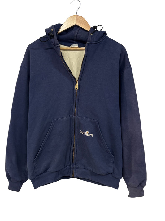 Vintage 90's Carhartt K129 Faded Navy Zip Up Hoodie Size Medium